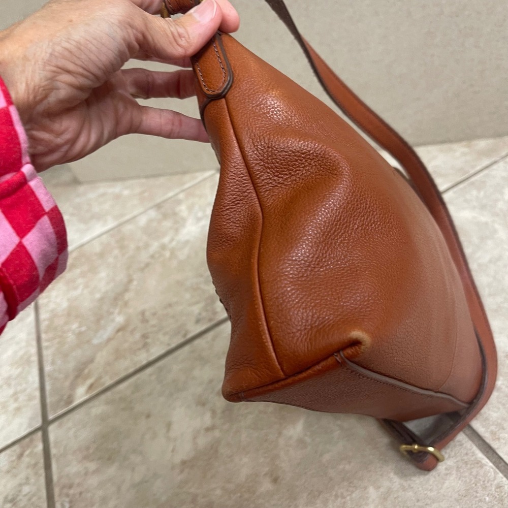 Fossil Crossbody Bag Cognac Pebbled Leather Brown Gold Tone travel brown - Picture 3 of 11